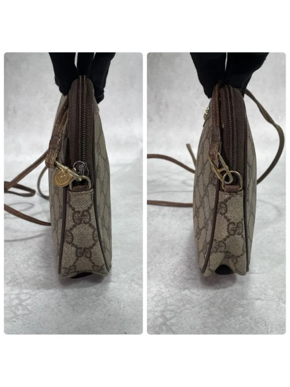 Gucci GG Shoulder Bag Brown Beige Leather Logo